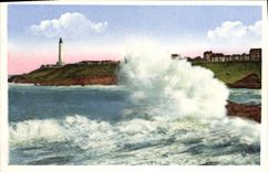 Vintage Postcard Headlight Biarritz Effect of waves In the content the headlight