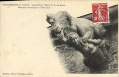 Postal Villefranche sobre Saone Gárgola de la iglesia ND de los Pantanos