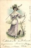CPA Fantaisie Femme Agneau 