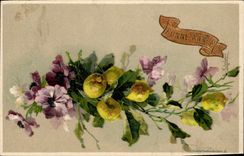 Vintage Postcard Fantasy Flowers Lemons (in relief)