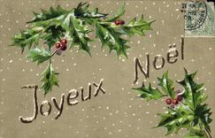 Vintage Postcard Fantasy Flowers Holly Christmas