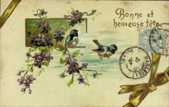 CPA Fantaisie Fleurs Oiseaux