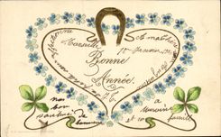 CPA Fantaisie Fleurs Fer a cheval Trefles