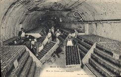 Vintage Postcard Folklore Vine Wine Grape harvest Moet & Chandon Champagne Put in racks after moving