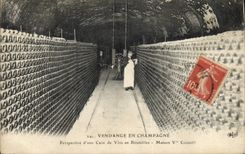Vintage Postcard Folklore Vine Wine Grape harvest Champagne Prospect for a cellar in bottles Widowed House Cliquot
