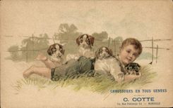 CPA Publicite Chaussures Cotte Rue Fontange Marseille Enfant Chiens Chien