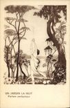 Vintage Postcard Publicity a garden the night Perfume enchanter