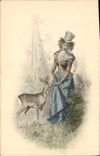 CPA Fantaisie Femme Illustrateur Biche