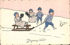 CPA Fantaisie Enfants Luge Illustrateur 