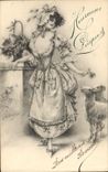 CPA Fantaisie Femme Illustrateur Agneau