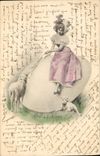 CPA Fantaisie Femme Illustrateur Agneaux