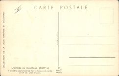 Vintage Postcard Illustrator Haffner Boat the arrival with damping