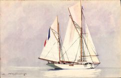 CPA Illustrateur Haffner Bateau Yacht Encalmine Ketch de croisiere grand mat sur l'avant 