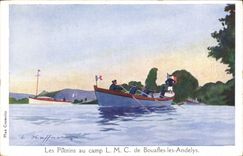 CPA Illustrateur Haffner Bateau Les pilotins au camp LMC de Bouafles les Andelys 