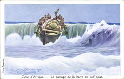 CPA Illustrateur Haffner Bateau Cote d'Afrique Le passage de la barre en surf coat 