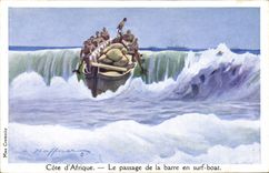 CPA Illustrateur Haffner Bateau Cote d'Afrique Le passage de la barre en surf coat 