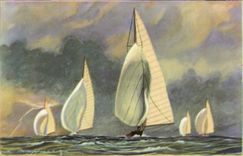 CPA Illustrateur Haffner Bateau Vent arriere Grand voile et spinmaker 