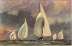 CPA Illustrateur Haffner Bateau Vent arriere Grand voile et spinmaker 