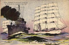 CPA Illustrateur Haffner Bateau de guerre Convoi de grand voiliers escorte par les torpilleurs 