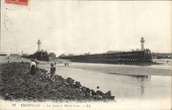 Vintage Postcard Phare Trouville the piers has low tide