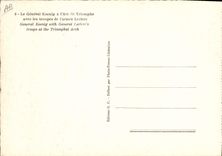 Modern Postcard Militaria general Koenig has the Triumphal arch with the troops of the Leclerc army