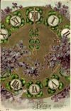 Vintage Postcard Fantasy Flowers Clover Clock