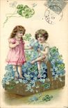 CPA Fantaisie Fleurs Enfants Trefles