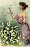 Vintage Postcard Fantasy Flowers Woman Lily of the valley