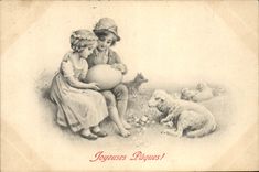 CPA Fantaisie Enfants Paques Agneau