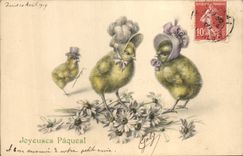CPA Fantaisie Poussins Paques