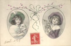CPA Fantaisie Enfants Lapin Agneau