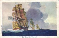 Vintage Postcard Boat Haffner Illustrator the fleet of Tourville