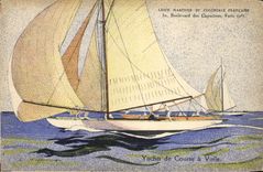 Vintage Postcard Bateau Illustrator Haffner Racing yachts has veil