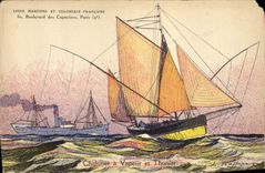 Vintage Postcard Bateau Illustrator Haffner Chalutier has vapor and tuna boat