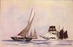 Vintage Postcard Boat Pilot Haffner Illustrator and three chechmates schooner