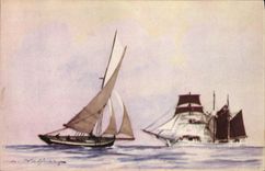 CPA Bateau Illustrateur Haffner Pilote et trois mats goelette
