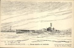 CPA Bateau Guerre Illustrateur Haffner Sous marin et vedette