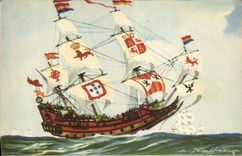 Vintage Postcard Boat Illustrator Haffner Galleon