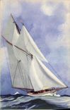 Vintage Postcard Boat Illustrator Haffner Latin Schooner of the loose big class running
