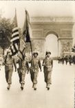 Vintage Postcard Militaria Paris Ravelled of the American flags at the Champs Elysées