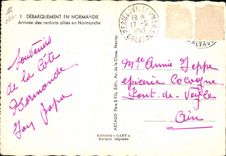 Postal Militaria Desembarque en Normandía Llegar de los refuerzos combinados en Normandía