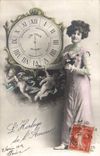 Vintage Postcard Woman Clock Clock