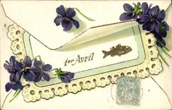 Vintage Postcard Fantasy Flowers April 1st Poisson