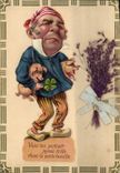 Vintage Postcard Fantasy Flowers Man Clover Pig Pig