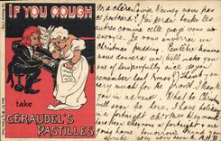 Vintage Postcard Publicity Yew you cough take Geraudel' S Pastilles Woman Piano SIGNAL