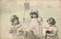 Vintage Postcard Fantasy Illustrator Children Lamb