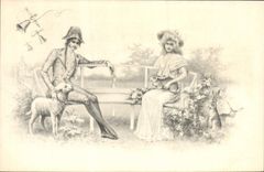 Vintage Postcard Fantasy Illustrator Woman Lamb Rabbits