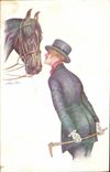 Vintage Postcard Fantasy Illustrator Xavier Sager Man Horse