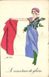 Vintage Postcard Fantasy Illustrator Xavier Sager Woman the coat of glory Flag France
