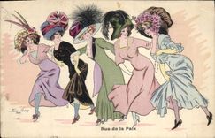 Vintage Postcard Fantasy Illustrator Xavier Sager Woman Women Street of Peace